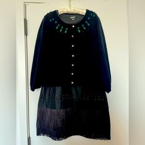 DKNY Fun Black Dress Embellishments and Double Fringed Hem;
Has Matching Sweater